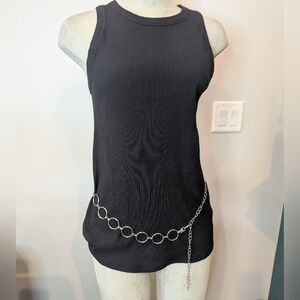 Vintage Chain Link Belt Silver Circle Pendant Silver Waist Chain Body Belt